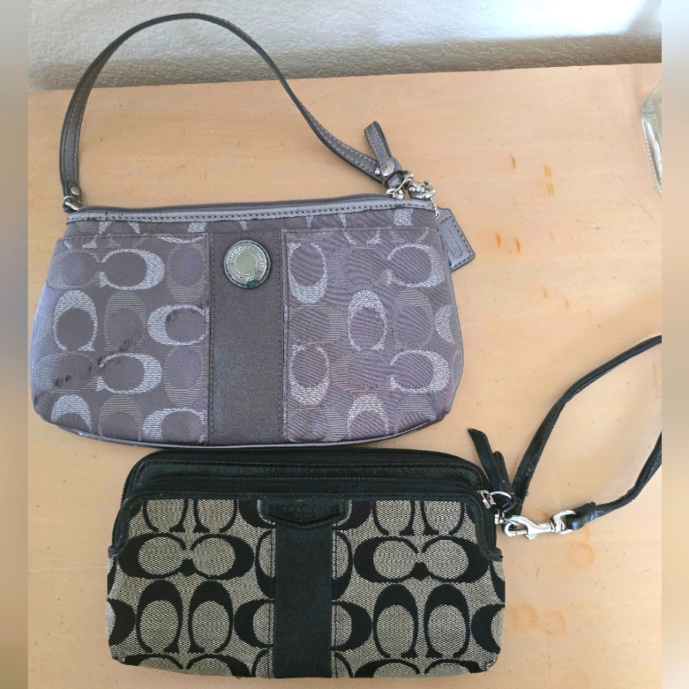 Coach Gray Clutch And Black Wallet Wristlet